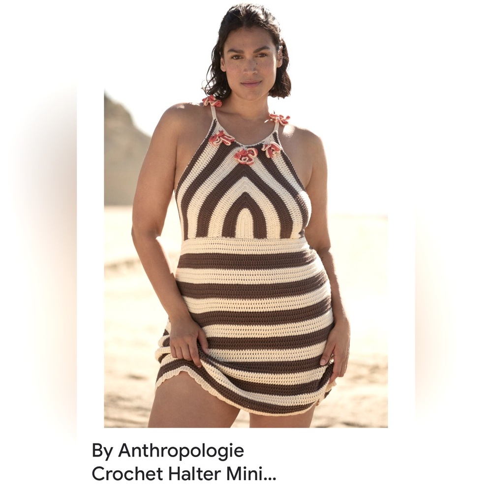 BOTH SOLD🥂NWT By Anthropologie Crochet Halter Mini Dress with Floral Accents
